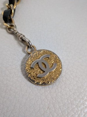 CHANEL VINTAGE GOLD BLACK CHAIN BELT LEATHER METAL WOMEN'S AUTHENTIC USED BAG