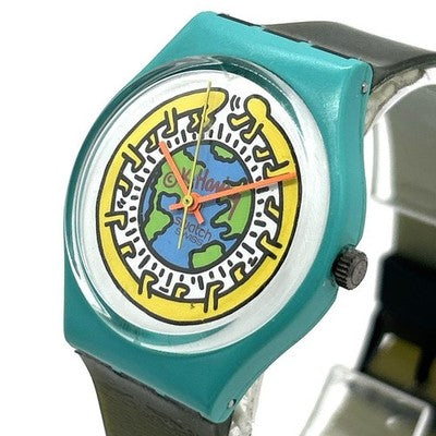 SWATCH KEITH HARING GZ103 MILLE PATTES GREEN EARTH WATCH RARE WORKING