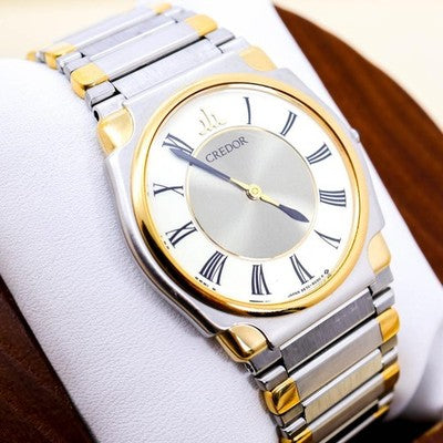 SEIKO CREDOR 9570-6020 QUARTZ WATCH 22K SGP TWO TONE ROMAN DIAL MEN JAPAN