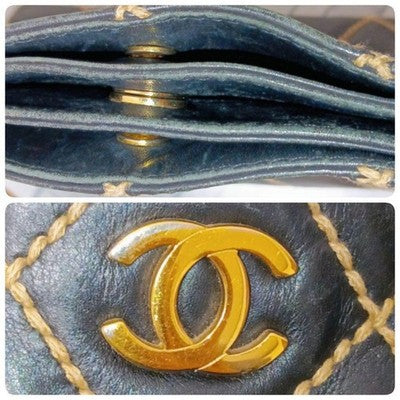 CHANEL WILD STITCH HANDBAG TOTE BAG CALFSKIN BLACK COCO MARK AUTHENTIC