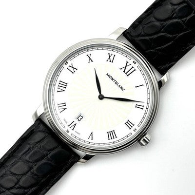 MONTBLANC TRADITION DATE 7336 MEN WATCH QUARTZ SILVER DIAL BOX EXCELLENT