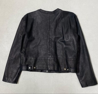 AGNES B LEATHER JACKET LAMBSKIN SIZE 40 FRANCE CARDIGAN BLACK 80S VINTAGE