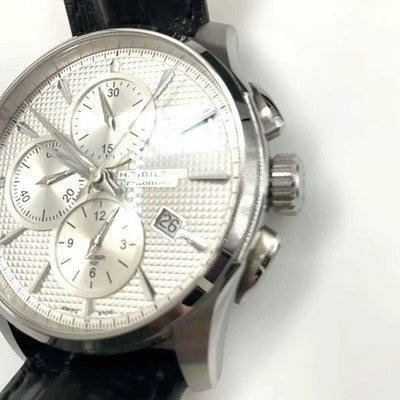 HAMILTON H325960 JAZZMASTER AUTO CHRONOGRAPH SILVER DIAL WITH BOX USED JAPAN