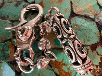 A&G STERLING SILVER 925 HEART CLIP CYLINDER KEY CHAIN KEYRING AUTHENTIC RARE