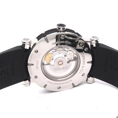 TIFFANY & CO. ATLAS GENT Z1000.70 AUTOMATIC WATCH WHITE DIAL BLACK RUBBER MEN'S