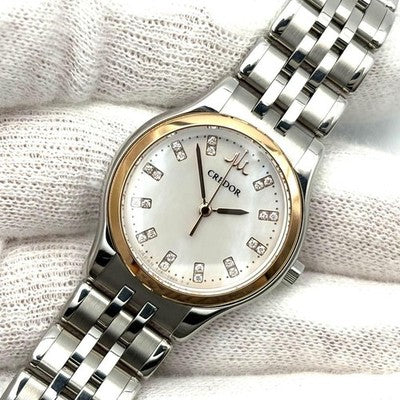 SEIKO CREDOR SIGNO DIAMOND K18PG 750 SHELL DIAL WOMENS QUARTZ WATCH GSAS946