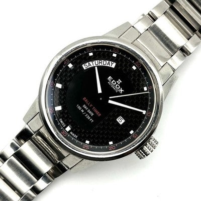 EDOX RALLY TIMER AUTOMATIC WATCH 83009 DAY DATE EXHIBITION BACK MENS SILVER