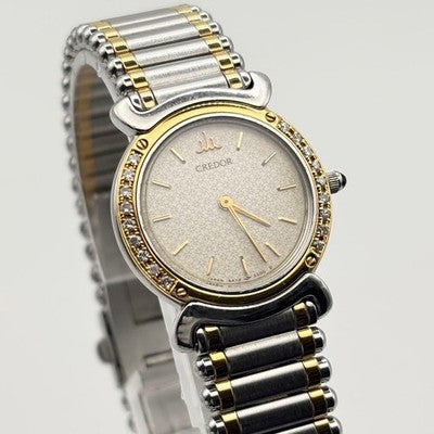 SEIKO CREDOR 5A70 0210 DIAMOND BEZEL 18KT QUARTZ WATCH NEW BATTERY RARE
