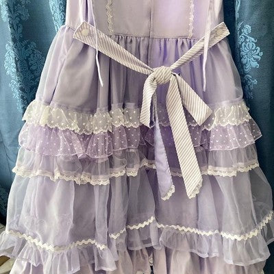 ANGELIC PRETTY CANDY STRIPED RIBBON SLEEVELESS LOLITA DRESS LAVENDER JSK USED