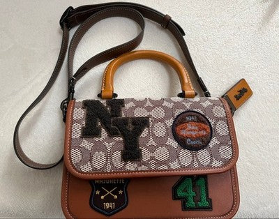 COACH ROGUE TOP HANDLE SIGNATURE TEXTILE BAG 22X16X9CM NEAR MINT