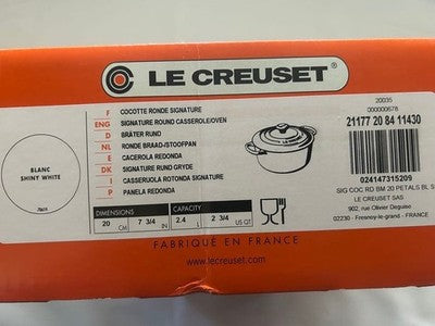 LE CREUSET COCOTTE RONDE PETAL 20CM SHINY WHITE DUTCH OVEN UNUSED ENAMELED POT
