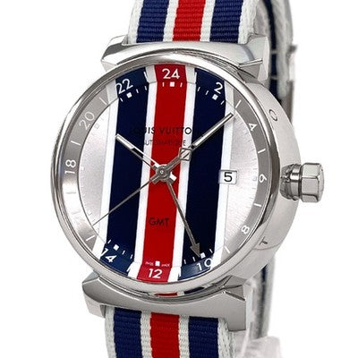 LOUIS VUITTON TAMBOUR GMT TRICOLOR Q1F30 STAINLESS STEEL SILVER X NAVY X RED