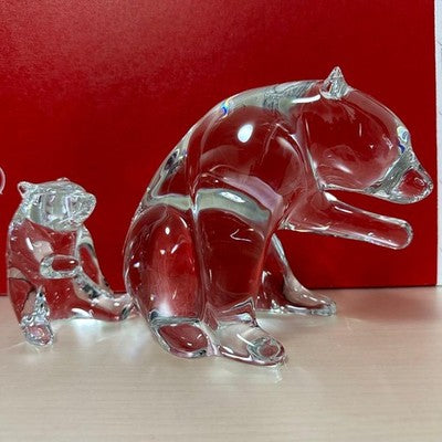BACCARAT PARENT AND CHILD BEAR FIGURINE CRYSTAL LOET VANDERVEEN SIGNED