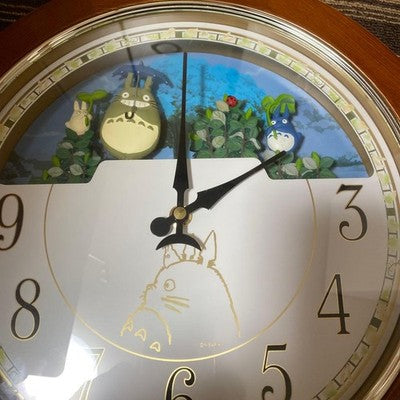 MY NEIGHBOR TOTORO MUSICAL MOTION WALL CLOCK - WORKING, WOOD TONE FRAME, STUDIO