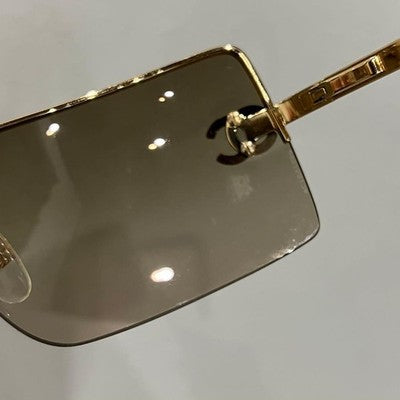 CHANEL 4092-B BROWN SQUARE SUNGLASSES VINTAGE METAL FRAME CRYSTAL LOGO ITALY