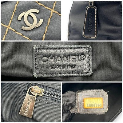 CHANEL MATELASSÉ WILD STITCH HANDBAG BLACK COCO MARK LEATHER WOMEN'S USED NO BO