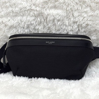 SAINT LAURENT CITY BODY BAG CANVAS LEATHER BLACK RFID BUILT-IN NEAR MINT