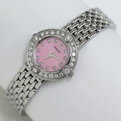 Seiko Credor Signo GSTE857 1E70-0CY0 Quartz Pink Shell Dial Diamond Bezel