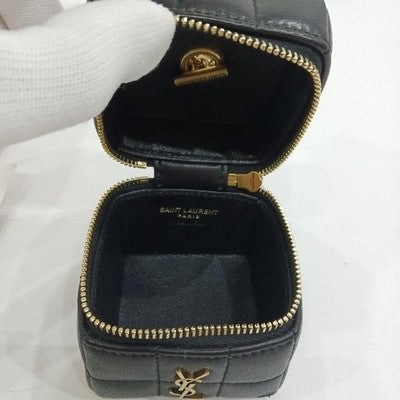 YVES SAINT LAURENT QUILTED LEATHER ACCESSORY POUCH BLACK YSL MINI BAG UNUSED
