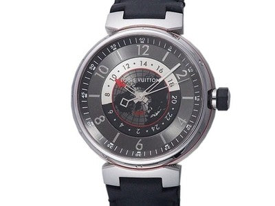 LOUIS VUITTON TAMBOR GRAPHITE GMT Q1D30 SS GRAY MEN'S AUTOMATIC WRISTWATCH USED