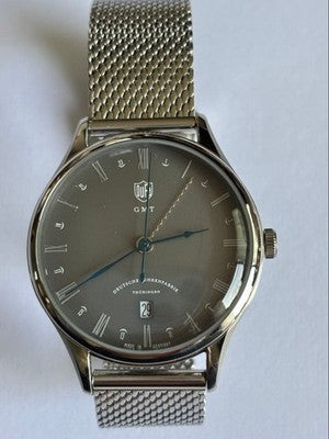DUFA WEIMAR GMT DF-9006 QUARTZ WATCH MADE IN GERMANY GRAY DIAL GOOD CONDITION