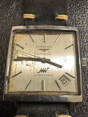 LONGINES ULTRA CHRON CAL 431 AUTOMATIC WATCH SQUARE DATE SILVER DIAL AS IS