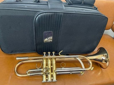 JUPITER JTR-812R BB TRUMPET GOLD BRASS BELL, ML BORE, USED W/ ORIGINAL CASE