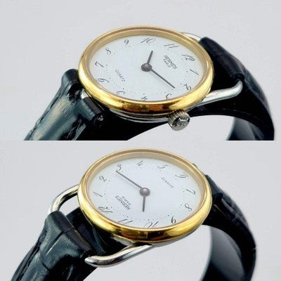 HERMES ARCEAU WOMEN'S QUARTZ WATCH WHITE DIAL GOLD & SILVER LUXURY