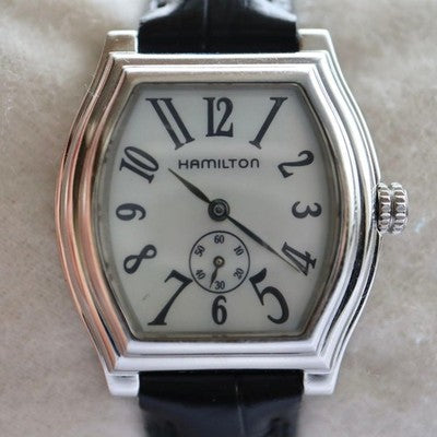 HAMILTON DODGSON 1364 QUARTZ MOTHER OF PEARL DIAL BLACK LEATHER LADIES WATCH