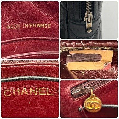 CHANEL MATELASSE LAMBSKIN CHAIN SHOULDER BAG BLACK COCO MARK QUILTED FLAP PURSE