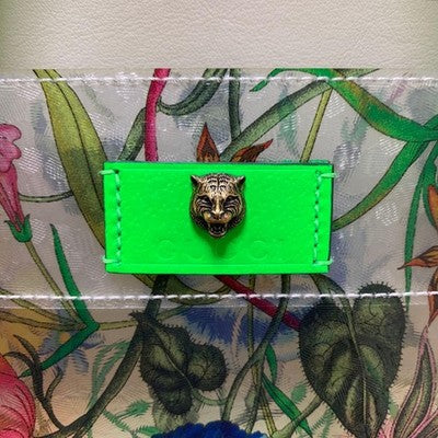 GUCCI FLORA GREEN VINYL TOTE BAG AUTHENTIC FLORAL PATTERN LARGE CAPACITY