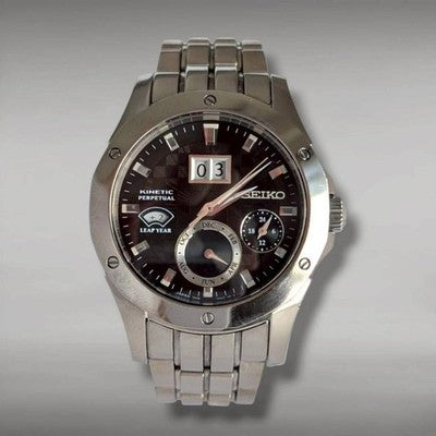 SEIKO BRIGHTZ 7D48 KINETIC PERPETUAL MEN'S WATCH TITANIUM BLACK DIAL - BIG DATE