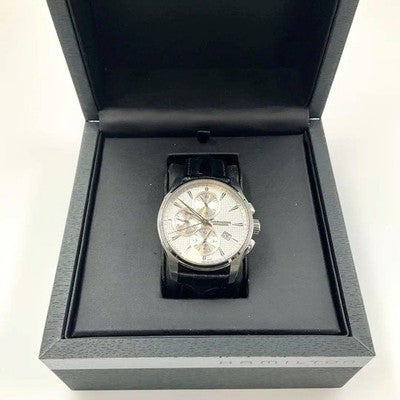 HAMILTON H325960 JAZZMASTER AUTO CHRONOGRAPH SILVER DIAL WITH BOX USED JAPAN