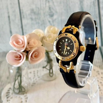 TAG HEUER SEL S93.308C BLACK DIAL GOLD PLATED LEATHER QUARTZ LADIES VINTAGE