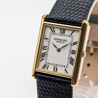 RAYMOND WEIL TANK ROMAN DIAL 18GP GOLD QUARTZ WATCH WORKING VINTAGE UNISEX RARE