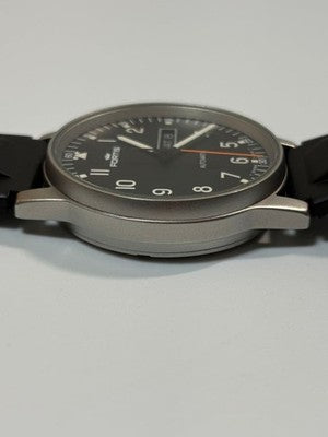 FORTIS FLIEGER 595221581 AUTOMATIC MENS WATCH BLACK DIAL DAY DATE MINT CONDITION