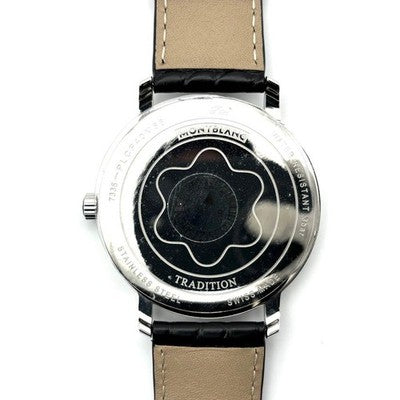 MONTBLANC TRADITION DATE 7336 MEN WATCH QUARTZ SILVER DIAL BOX EXCELLENT