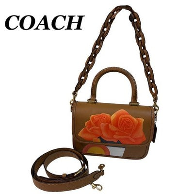 COACH ROGUE TOP HANDLE TOM WESSELMANN ROSE PRINT 3WAY LEATHER BAG 22X15X7CM