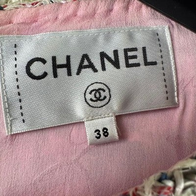 CHANEL 2018 TWEED DRESS COCO MARK LOGO HARDWARE FRENCH SLEEVE MULTI-COLOR
