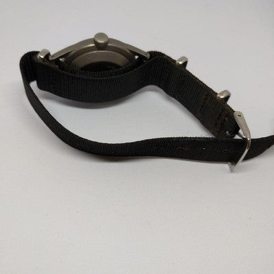 BENRUS U.E. NAVY AUTOMATIC WATCH BLACK NYLON STRAP DATE FUNCTION AS IS
