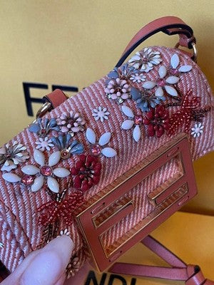 FENDI NANO BAGUETTE MICRO BUCKET BEADED DENIM CHARM ORANGE 2WAY BAG JAPAN