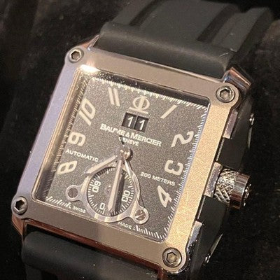 BAUME & MERCIER HAMPTON MAGNUM AUTOMATIC DUAL TIME BLACK MEN'S WATCH 38MM