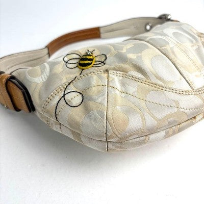COACH SOHO HOBO SHOULDER BAG IVORY CANVAS LEATHER BEE 5064 Y2K RARE JAPAN