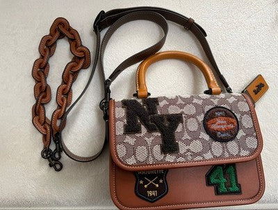 COACH ROGUE TOP HANDLE SIGNATURE TEXTILE BAG 22X16X9CM NEAR MINT