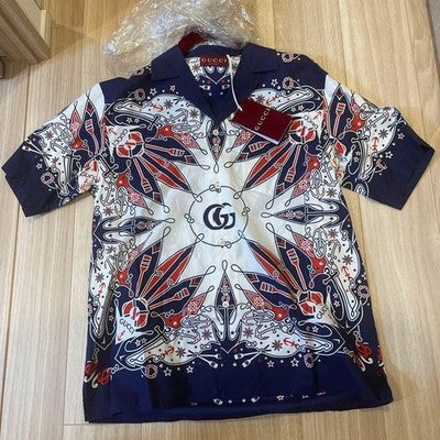 GUCCI DOUBLE G BANDANA PRINT ALOHA STYLE SHIRT 100% COTTON MEN SIZE 50 NEW W/TAG