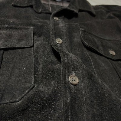 POLO RALPH LAUREN 90S USA SUEDE LEATHER SHIRT JACKET BLACK M OVERSIZED VINTAGE