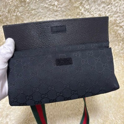 GUCCI GG CANVAS SHERRY LINE BLACK CROSSBODY BAG AUTHENTIC NEAR MINT