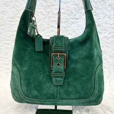 COACH OLD COACH SUEDE HOBO ONE SHOULDER BAG GREEN LEATHER TASSEL BAG