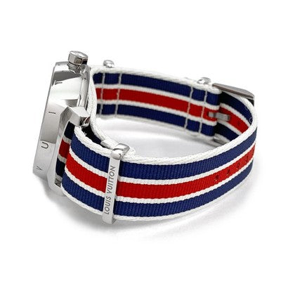 LOUIS VUITTON TAMBOUR GMT TRICOLOR Q1F30 STAINLESS STEEL SILVER X NAVY X RED