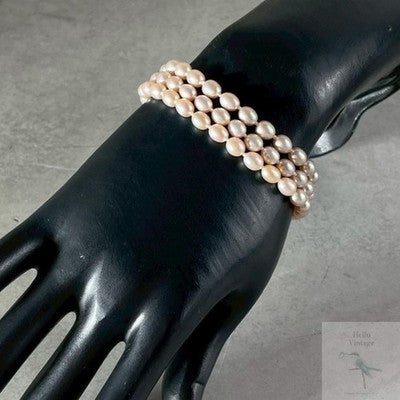 TIFFANY OPEN HEART PEARL TRIPLE STRAND BRACELET SILVER 925 TOGGLE CLASP